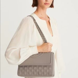 Tory Burch FLEMING MATTE CONVERTIBLE SHOULDER BAG Large Gray